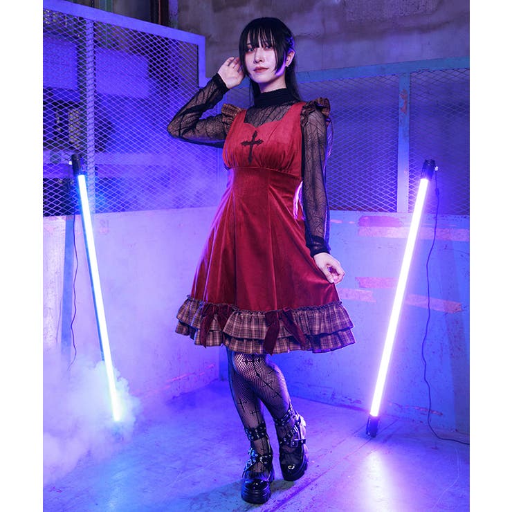 ワイン | ベロア×チェックフリルＯＰ | axes femme