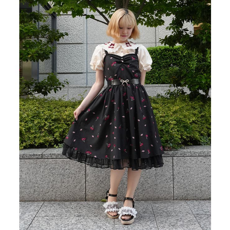 チェリー×ローズ刺繍ジャンパースカート[品番：IGAW0007936]｜axes