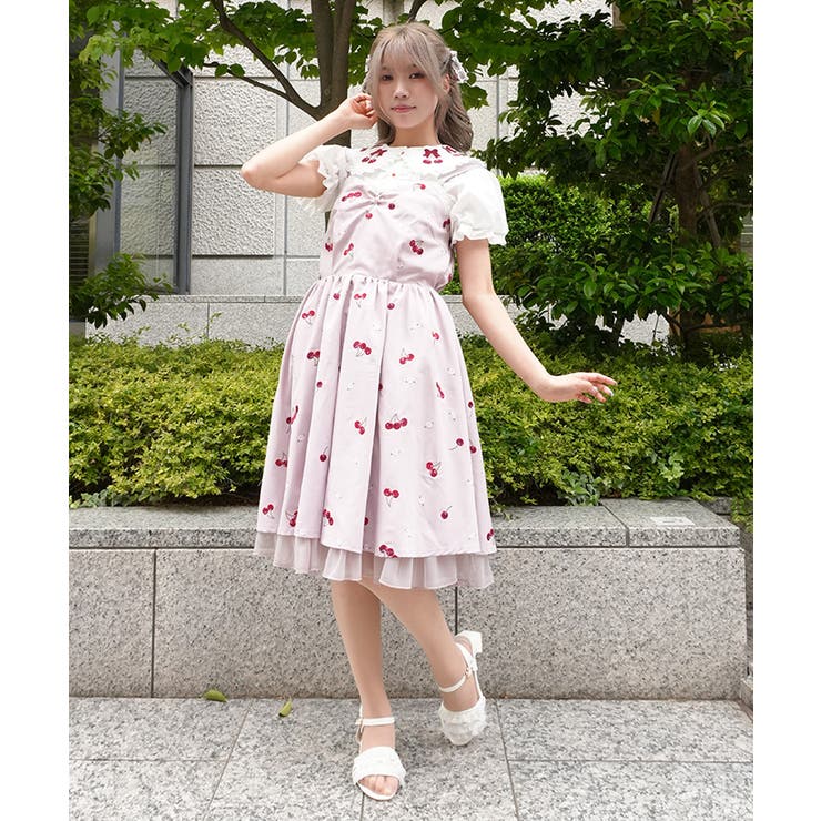 チェリー×ローズ刺繍ジャンパースカート[品番：IGAW0007936]｜axes