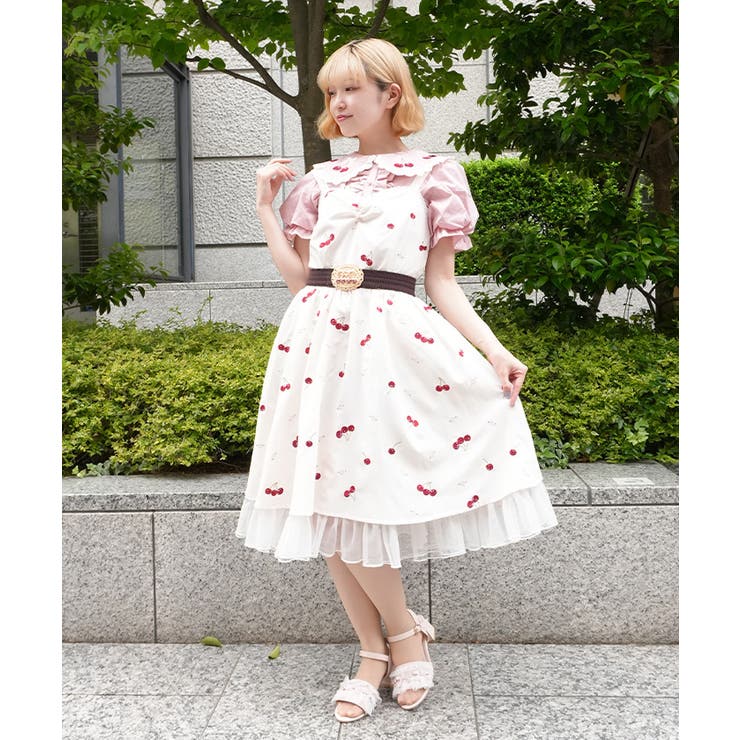【セット】fiorforte ローズトップス・ジャンパースカート チェリー×ローズ刺繍ジャンパースカート[品番：IGAW0007936]｜axes