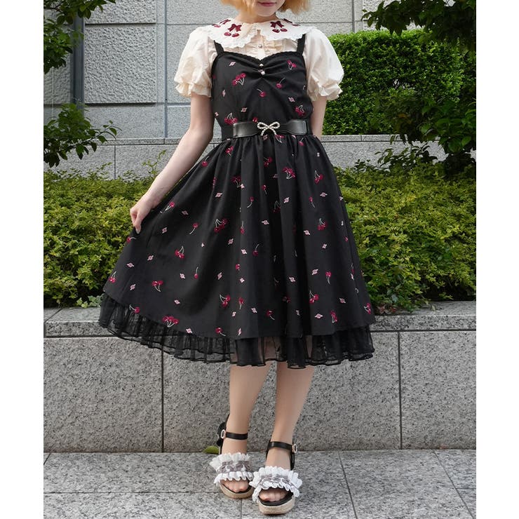 チェリー×ローズ刺繍ジャンパースカート[品番：IGAW0007936]｜axes