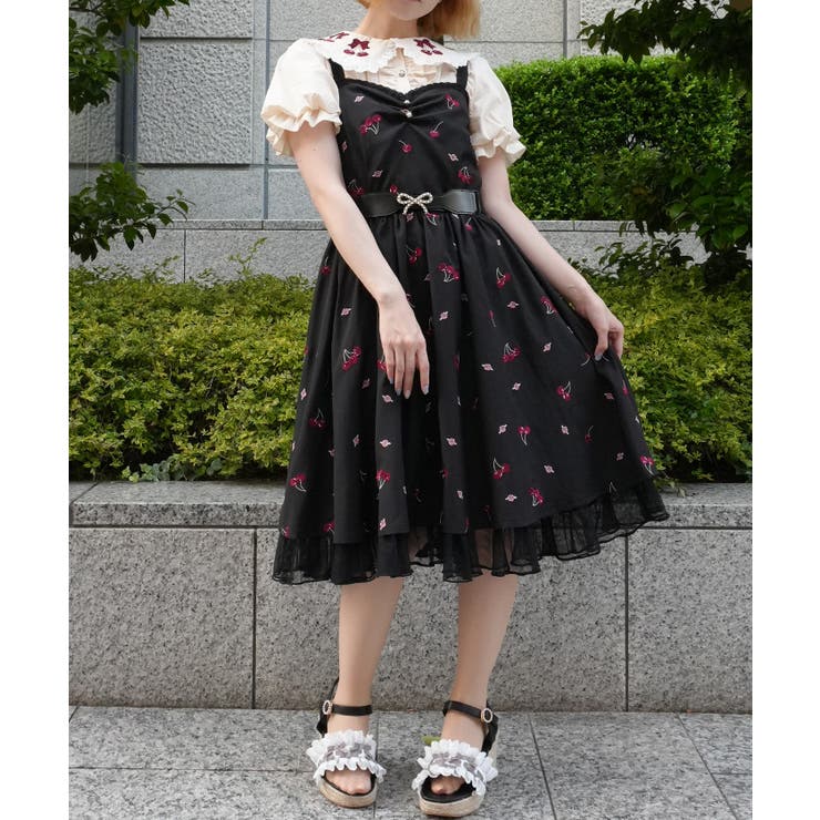 チェリー×ローズ刺繍ジャンパースカート[品番：IGAW0007936]｜axes