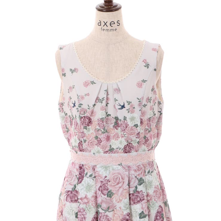 蔓薔薇柄ノースリワンピース[品番：IGAW0004117]｜axes femme