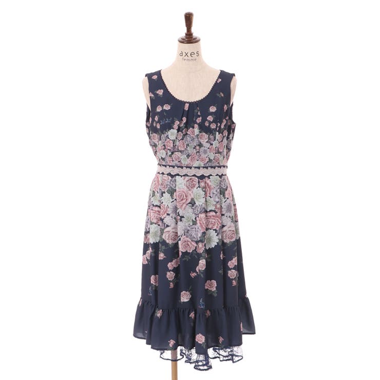 蔓薔薇柄ノースリワンピース[品番：IGAW0004117]｜axes femme