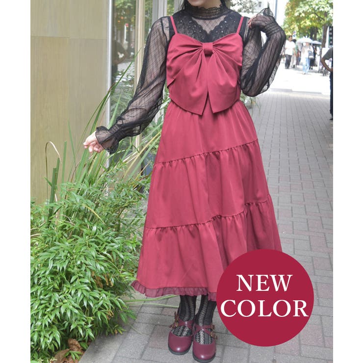 ワイン | ビッグリボンティアードワンピース | axes femme