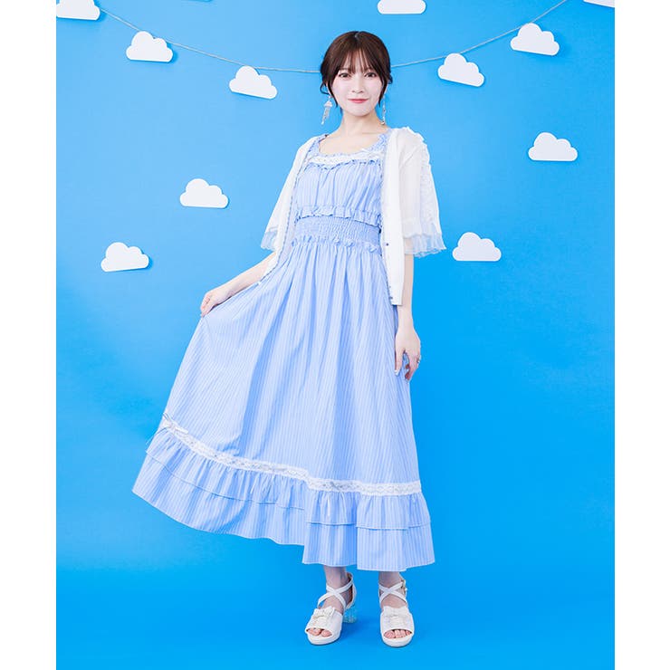 サックス | メローフリルストライプジャンパースカート | axes femme