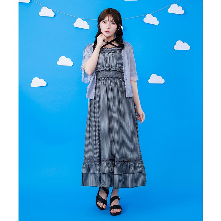 黒 | メローフリルストライプジャンパースカート | axes femme