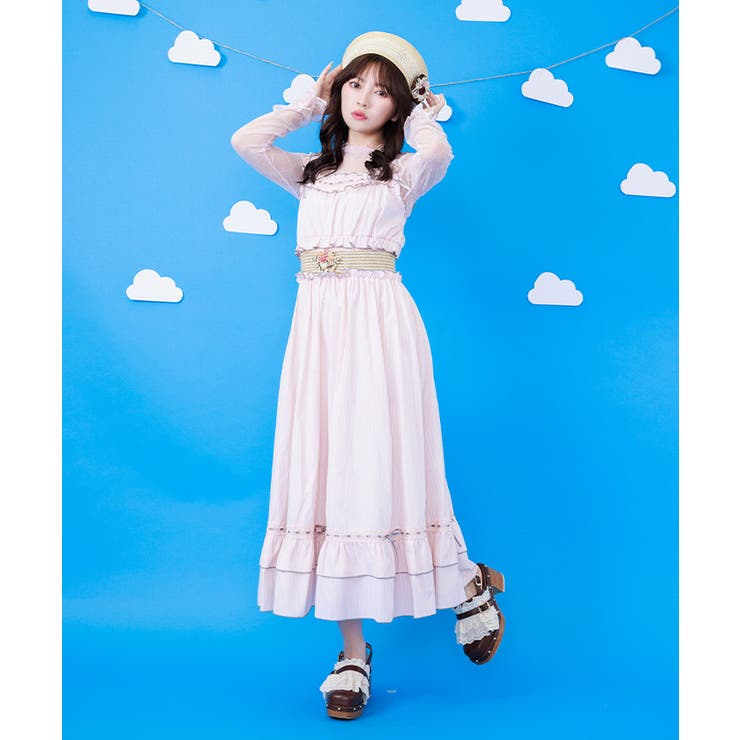 ピンク | メローフリルストライプジャンパースカート | axes femme