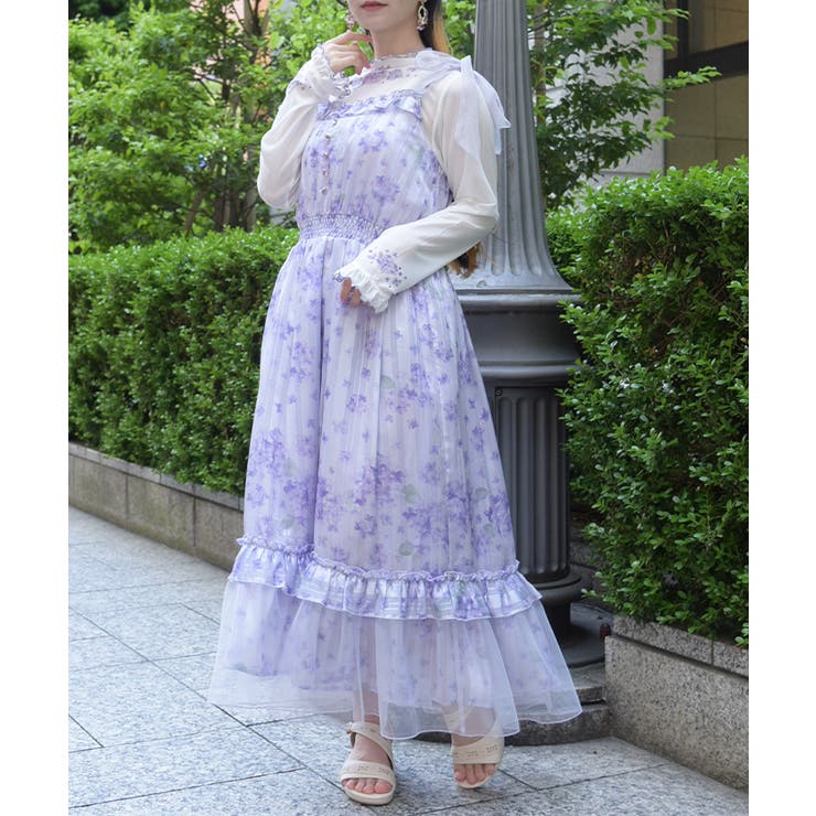 ラベンダー | 紫陽花柄ショルダーリボンワンピース | axes femme