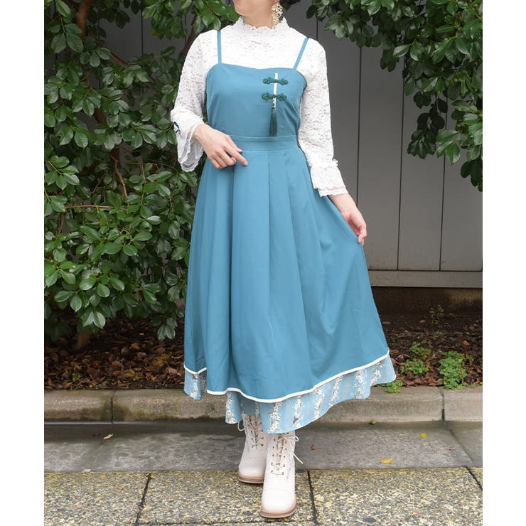 ブルーグリーン | ジャスミン柄切替キャミワンピース | axes femme