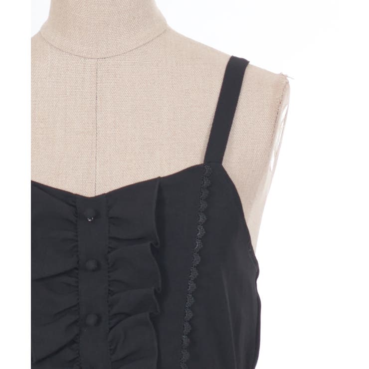 axes femme poetique フリルデザインキャミワンピース ブラック フリルデザインキャミワンピース[品番：IGAW0005331]｜axes