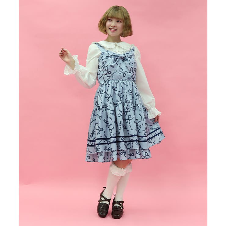 サックス | リボン柄ドールジャンパースカート | axes femme