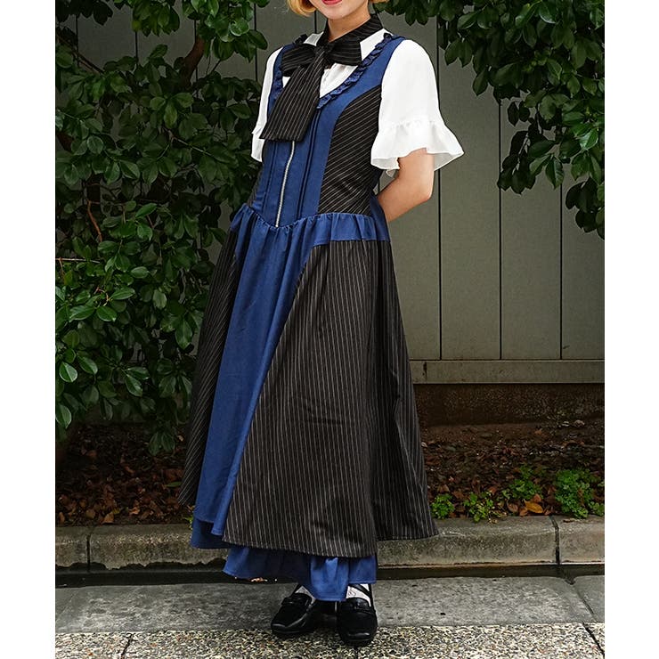 紺 | バイカラーストライプジャンパースカート | axes femme