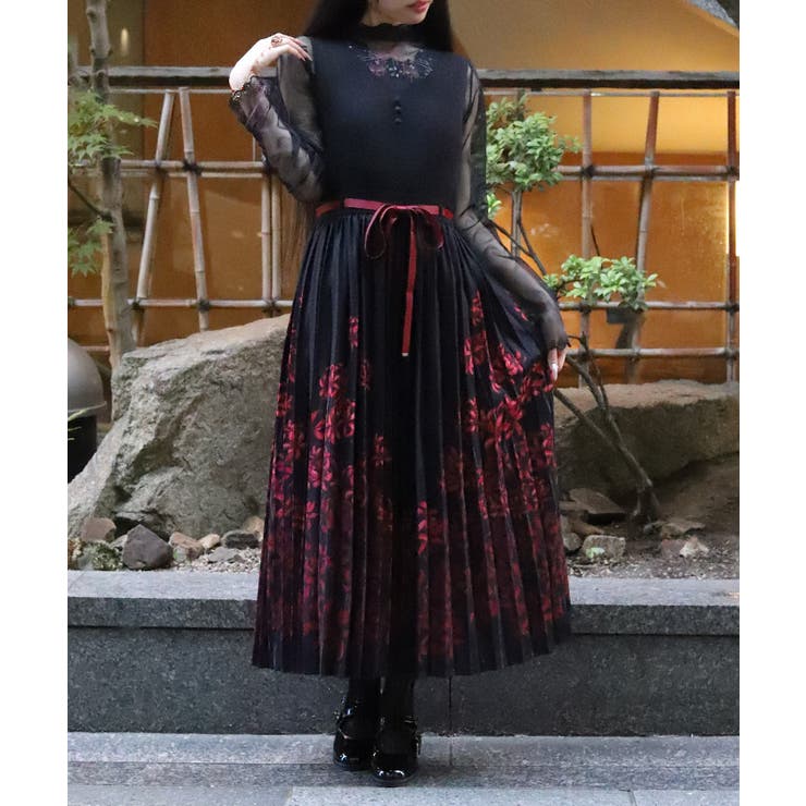 彼岸花柄プリーツジャンスカ | axes femme | 詳細画像1 