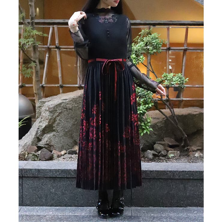 彼岸花柄プリーツジャンスカ[品番：IGAW0006717]｜axes femme