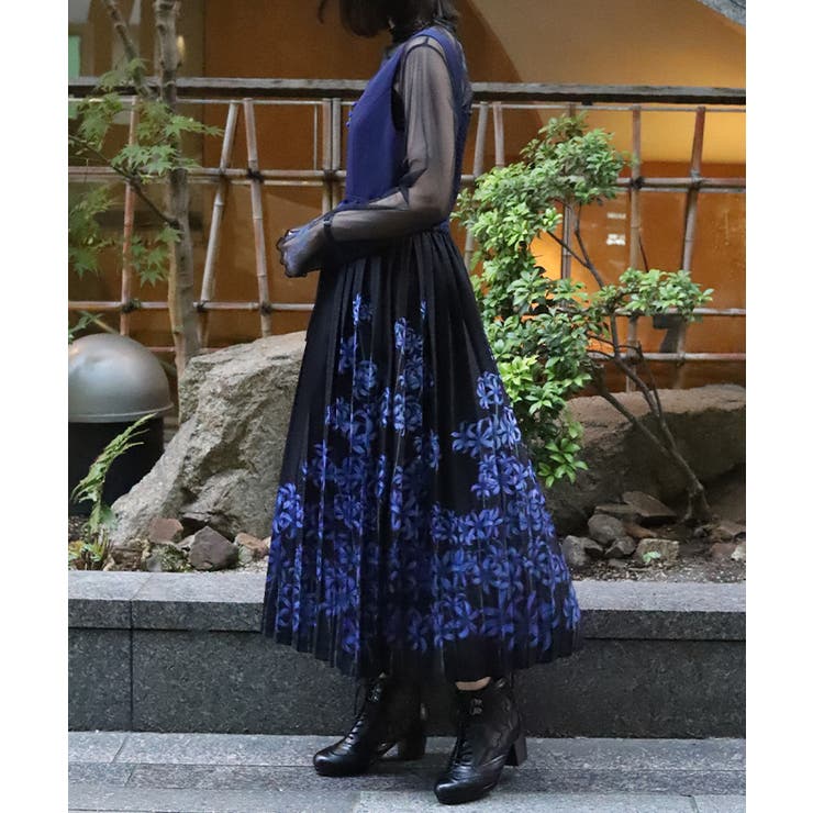 【美品】axesfemme　アクシーズファム　彼岸花柄プリーツスカート　ゴスロリ 美品】axesfemme アクシーズファム 彼岸花柄プリーツスカート