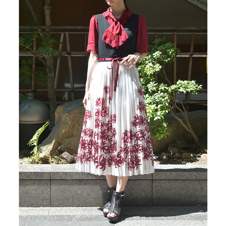 【美品】axesfemme　アクシーズファム　彼岸花柄プリーツスカート　ゴスロリ 彼岸花柄プリーツスカート｜アクシーズファムの通販｜&mall