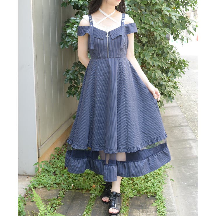 紺 | 裾チュールワンピース | axes femme