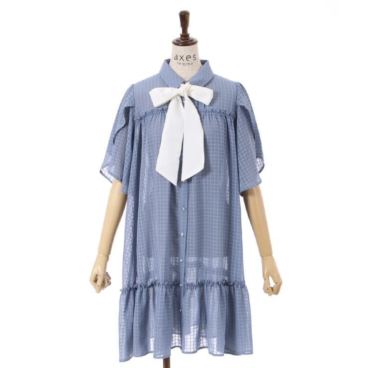 シアーチェックチュニックワンピース[品番：IGAW0003617]｜axes