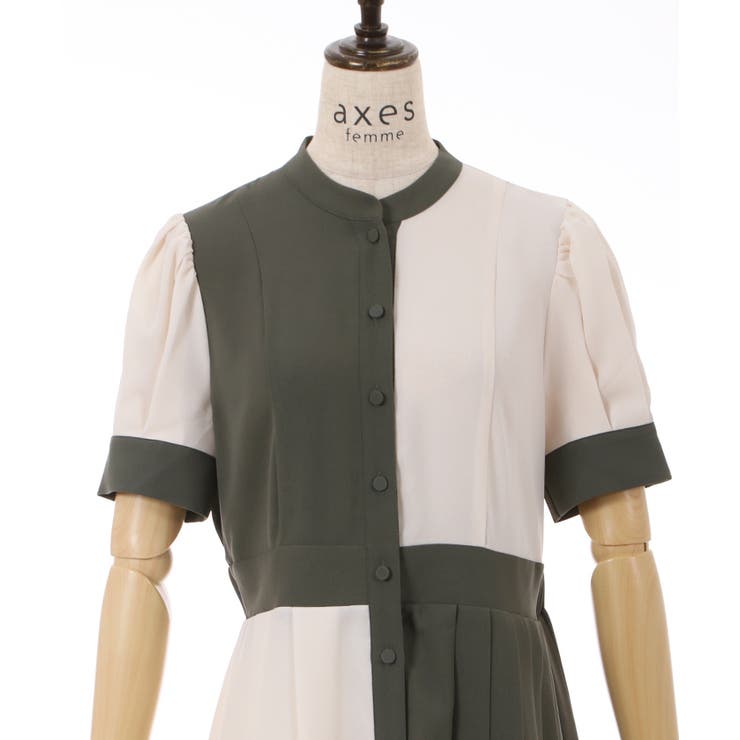 バイカラー×プリーツワンピース[品番：IGAW0003876]｜axes femme