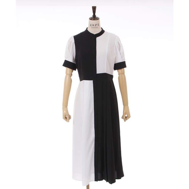プリーツバイカラーワンピース | レディース服・レディース