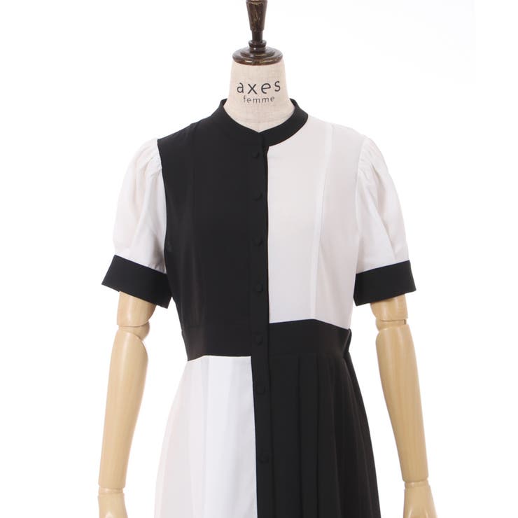 バイカラー×プリーツワンピース[品番：IGAW0003876]｜axes femme