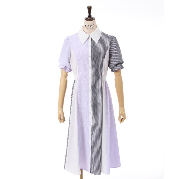 【美品】N2 センソユニコ プリーツ ストライプ 切替 シャツワンピース 麻 美品】N2 センソユニコ プリーツ ストライプ 切替 シャツ