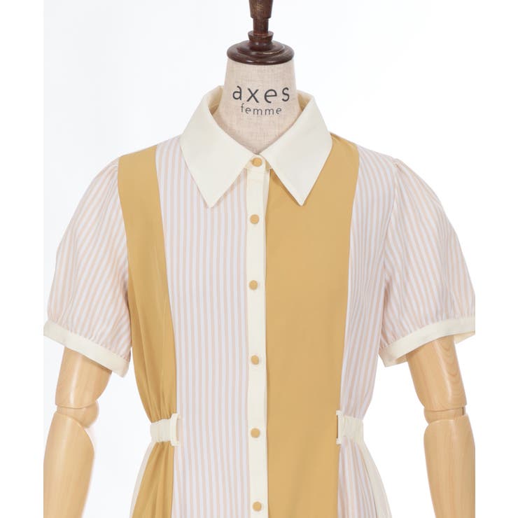 ストライプ切替シャツワンピース[品番：IGAW0005155]｜axes