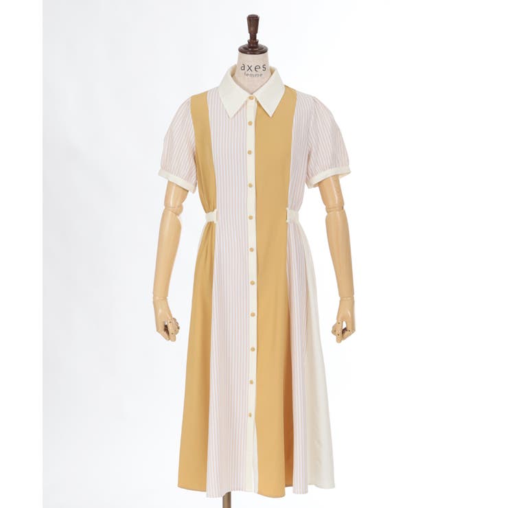 axes femme ツイステッドワンダーランド ワンピース　シャツ セール】レース切替配色シャツワンピース（シャツワンピース