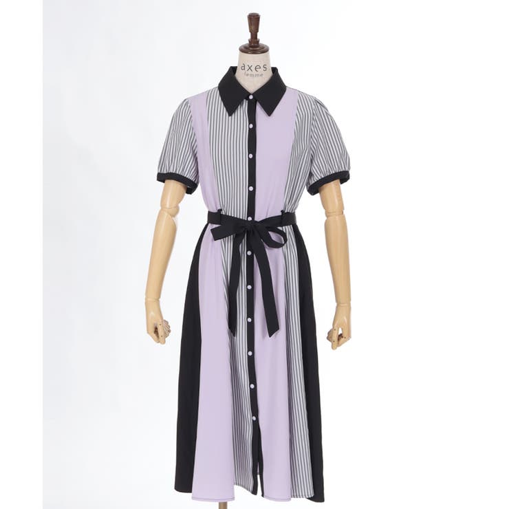 ストライプ切替シャツワンピース[品番：IGAW0005155]｜axes