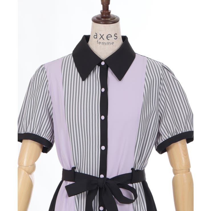 ストライプ切替シャツワンピース[品番：IGAW0005155]｜axes