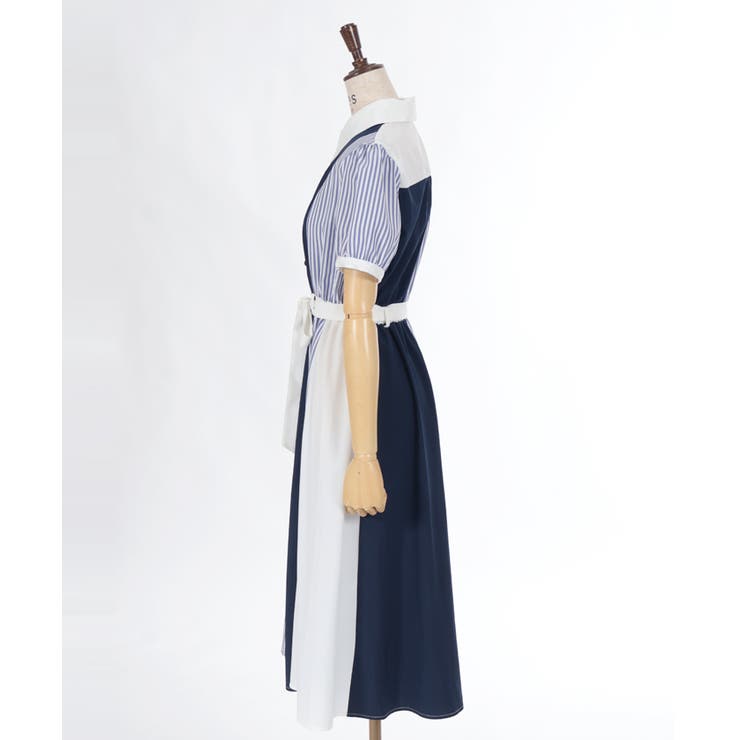 ストライプ切替シャツワンピース[品番：IGAW0005155]｜axes