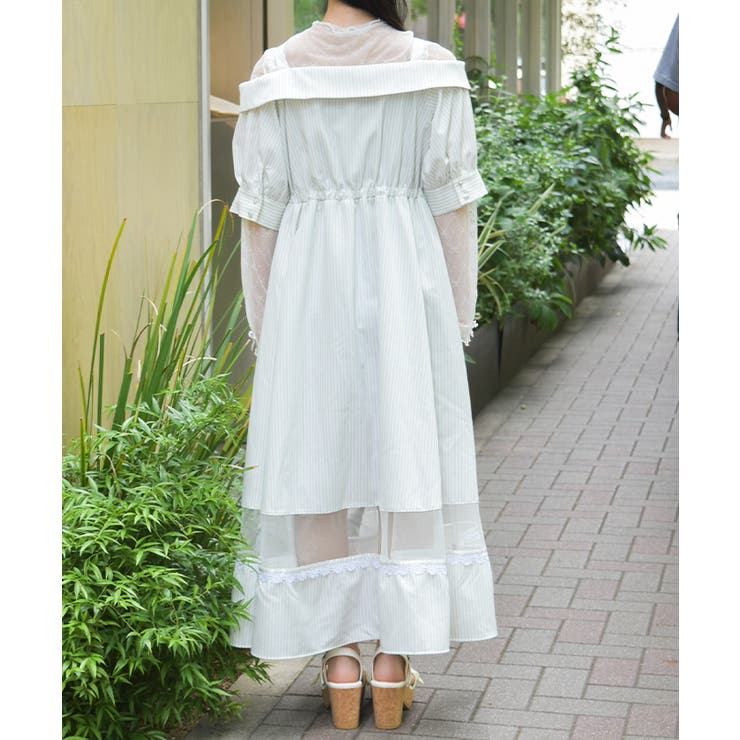 オフショル風ストライプワンピース[品番：IGAW0006493]｜axes