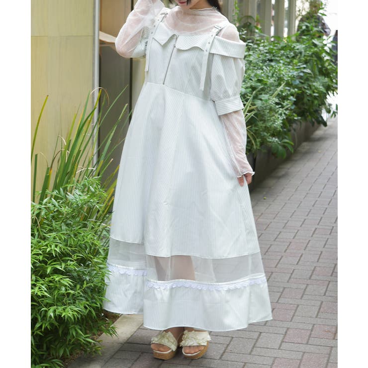未使用 レースワンピース オフショル ストライプ オフショル風ストライプワンピース[品番：IGAW0006493]｜axes