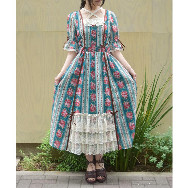 axes femme レディローズジャンスカ　ワンピース　緑 axes femme（アクシーズファム）の「レディローズジャンスカ