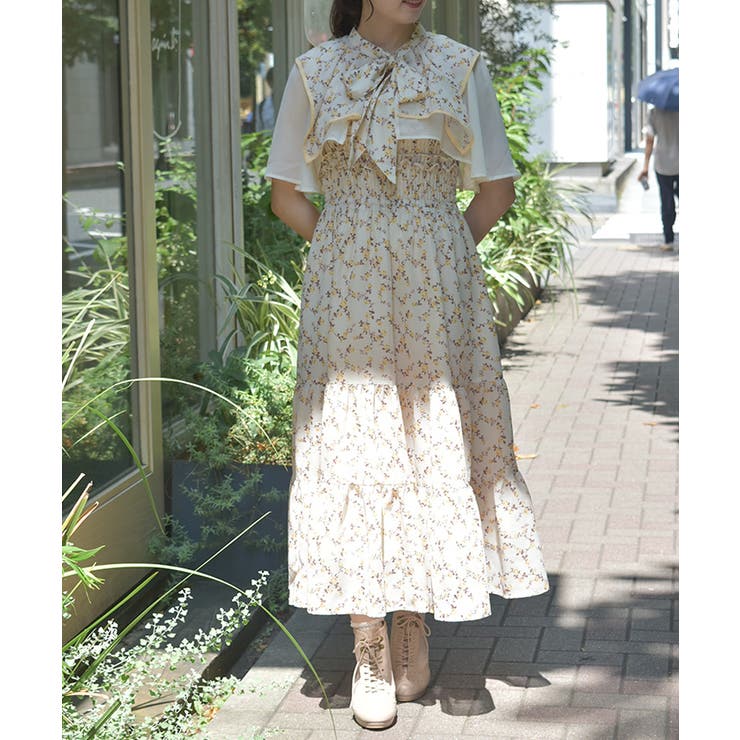 クリーム | 小花柄ブラウス×ワンピースセット | axes femme