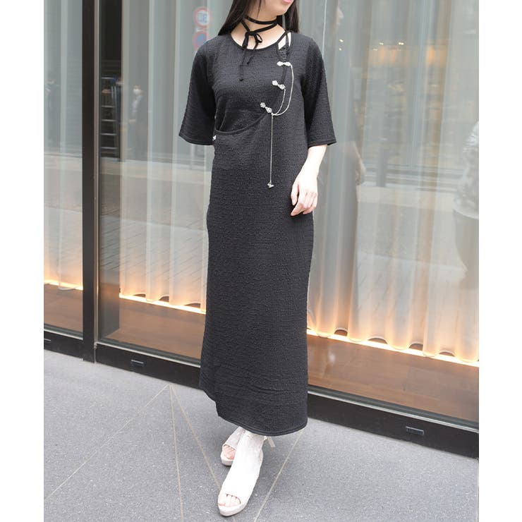 黒 | チャイナ金具ロングワンピース | axes femme