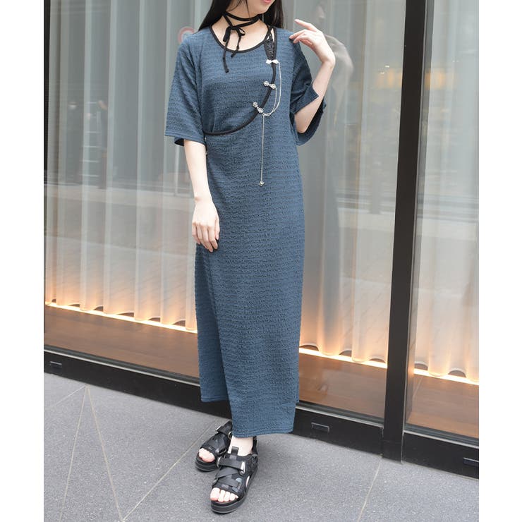 ブルーグリーン | チャイナ金具ロングワンピース | axes femme