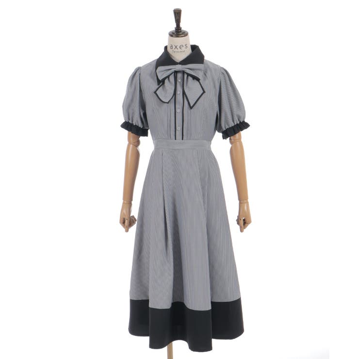 黒 | ストライプ切替シャツワンピース | axes femme