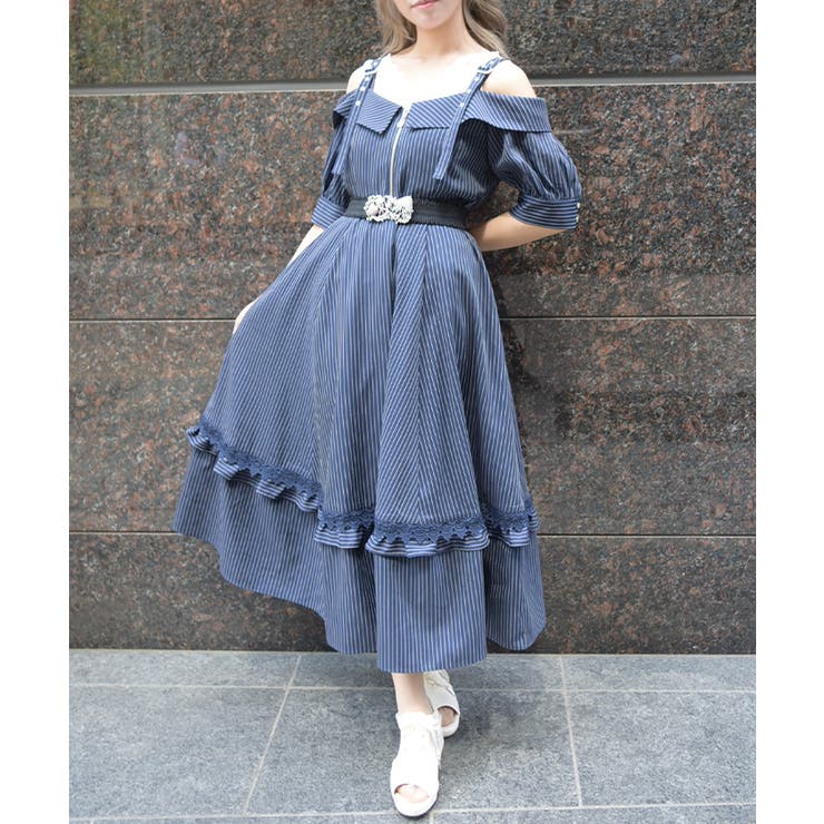 紺 | ストライプオフショルＯＰ | axes femme