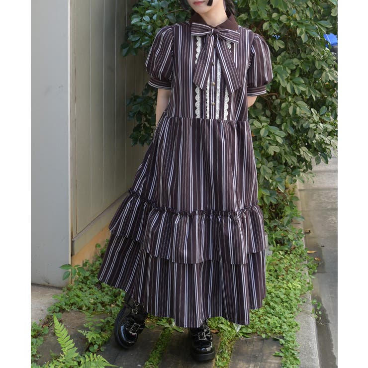 Ｄブラウン | ストライプ柄ティアードワンピース | axes femme