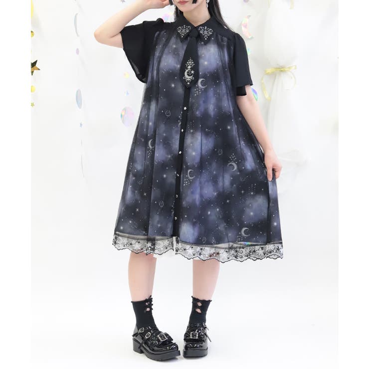 黒 | ルミナスムーン柄ワンピース | axes femme