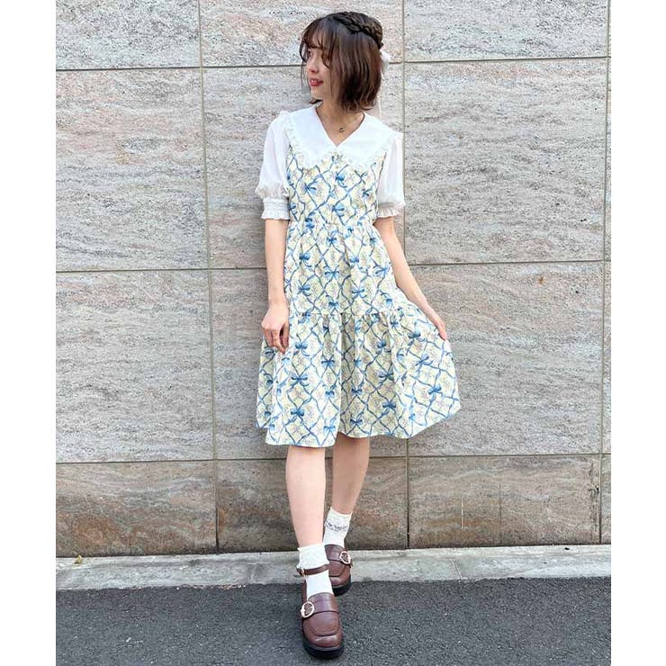 リボンフラワーチェック柄OP[品番：IGAW0003432]｜axes femme