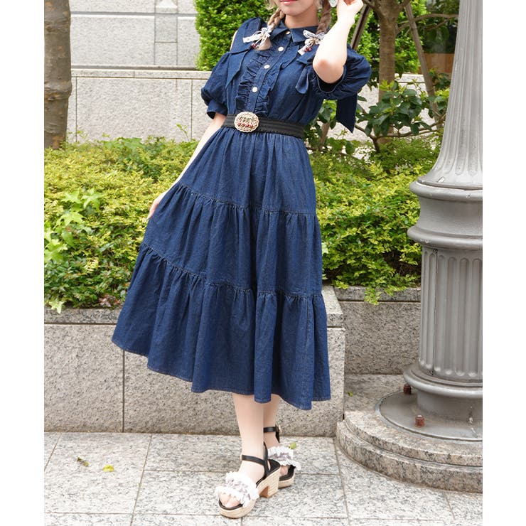 リボンショルダーデニムワンピース | axes femme | 詳細画像1 