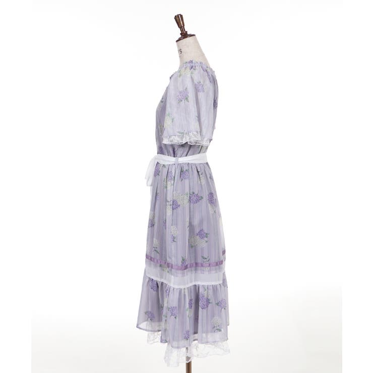 新品タグ付き】アクシーズファム　紫陽花 シフォンワンピース M アジサイ　ブルー 紫陽花シフォンワンピース[品番：IGAW0000493]｜axes femme