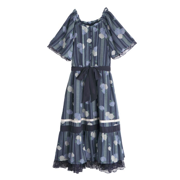 新品タグ付き】アクシーズファム　紫陽花 シフォンワンピース M アジサイ　ブルー 紫陽花シフォンワンピース[品番：IGAW0000493]｜axes femme