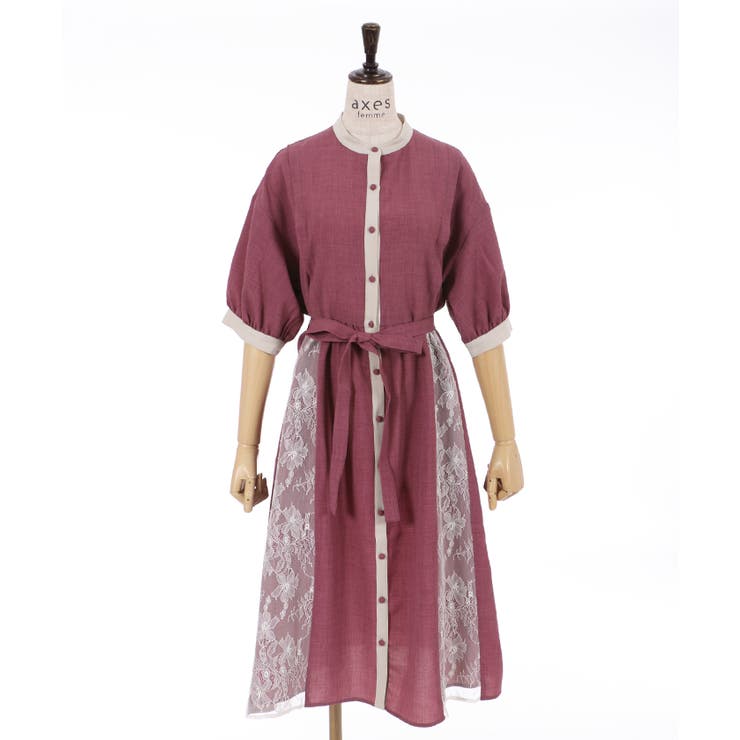 axes femme（アクシーズファム）の「レース切替配色ワンピース