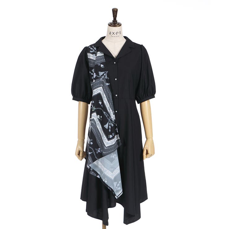 AX Paris★半袖 ミモレ丈 ラップ ワンピース ドレス★スカーフ柄 kyss188-1.jpg
