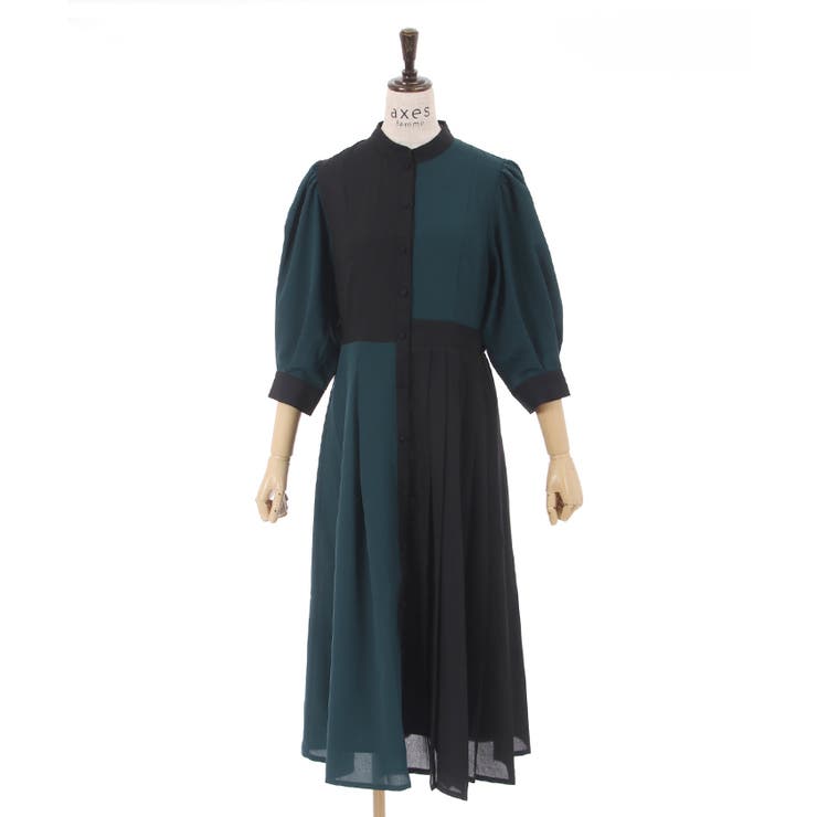 バイカラープリーツワンピース[品番：IGAW0003499]｜axes femme