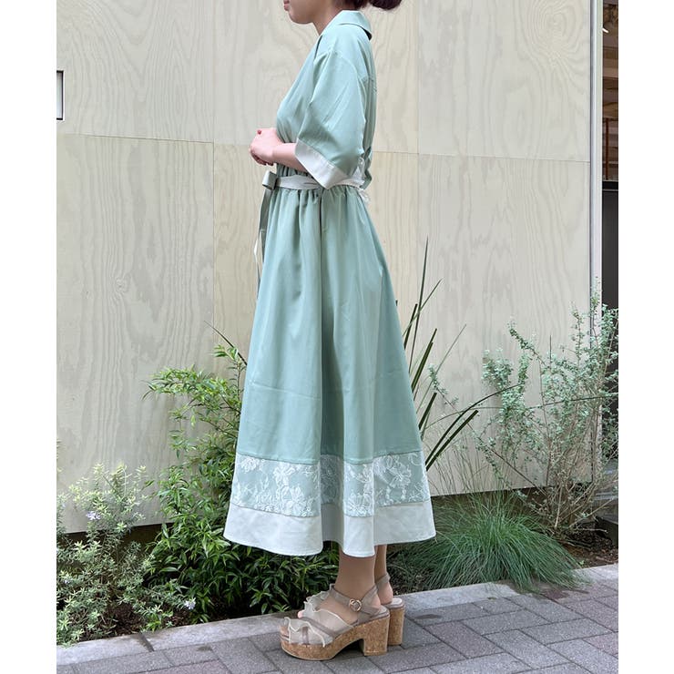 レース切替配色シャツOP[品番：IGAW0003663]｜axes femme